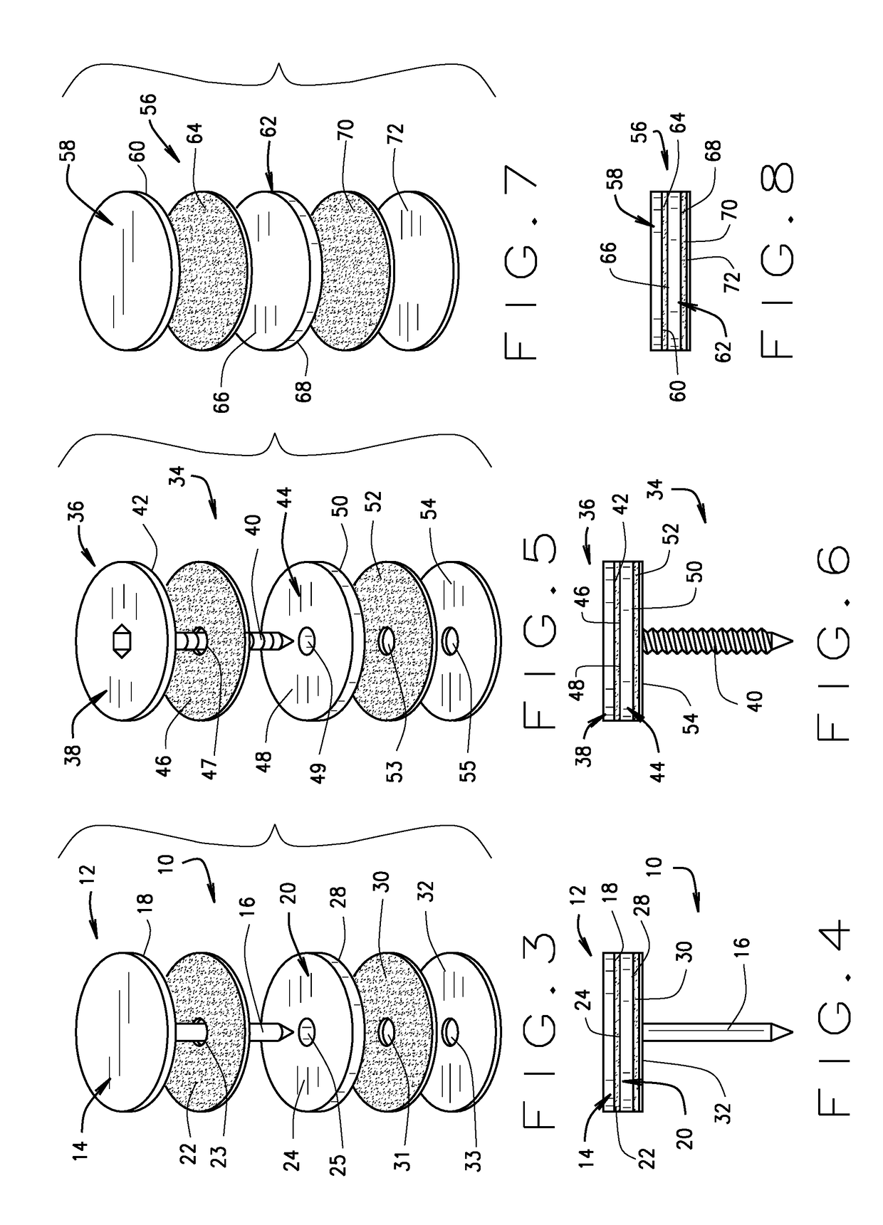 Waterproof nail and screw with enlarged head and protective gasket