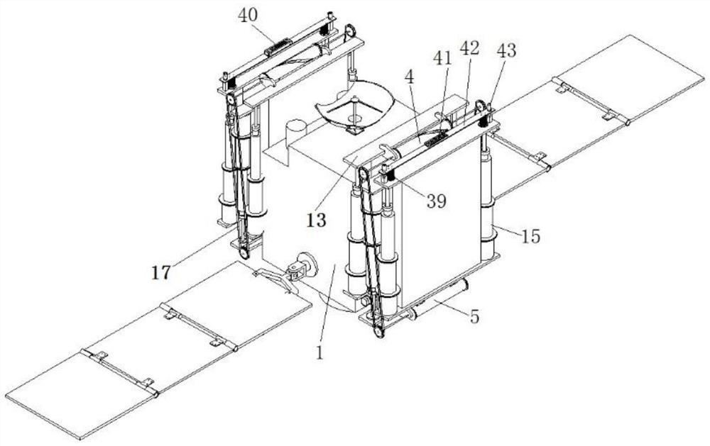 Satellite flexible repeatable folding and unfolding defense device for resisting physical impact