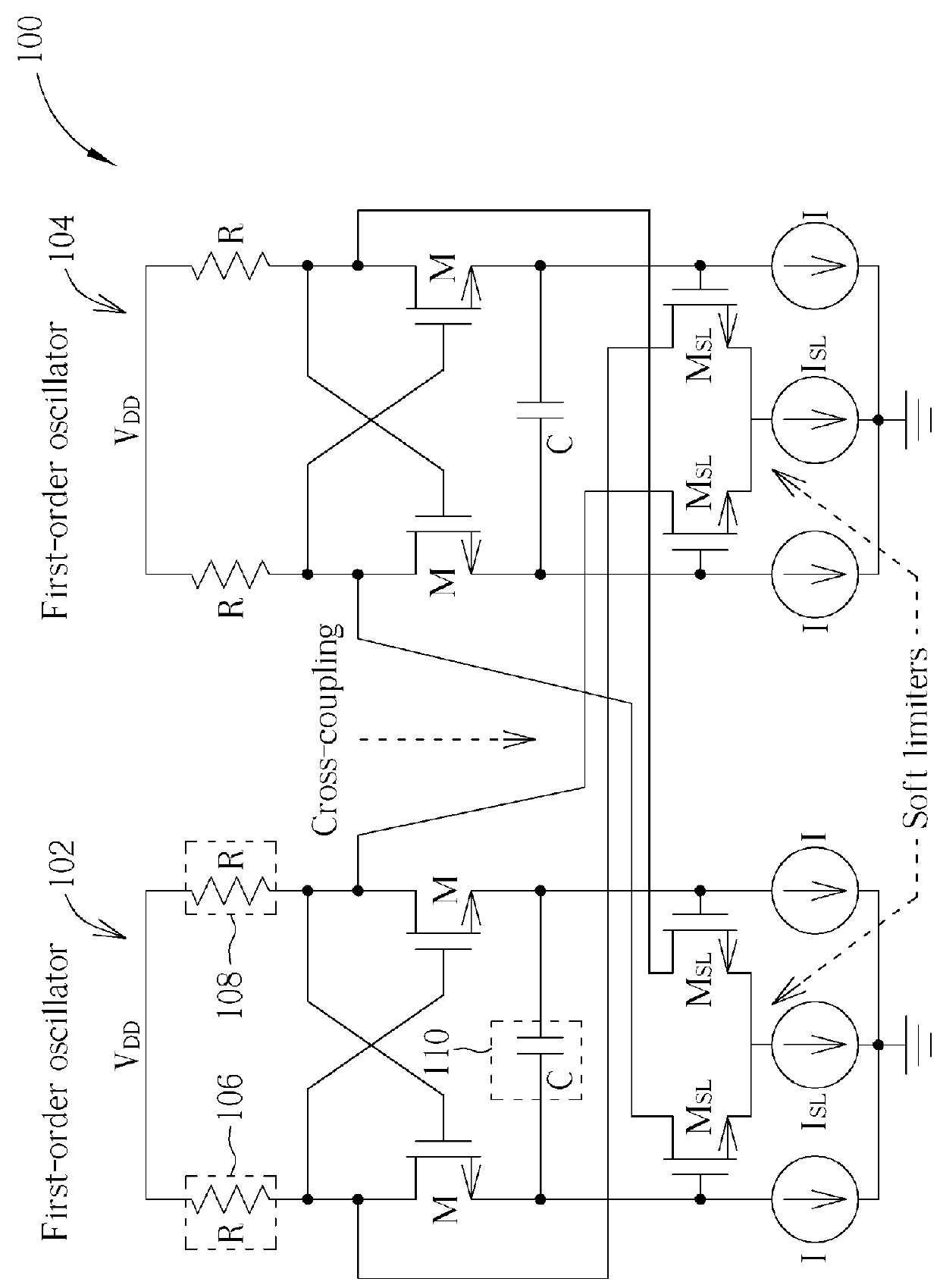 Cross-coupled oscillator, integrated circuit and electronic device