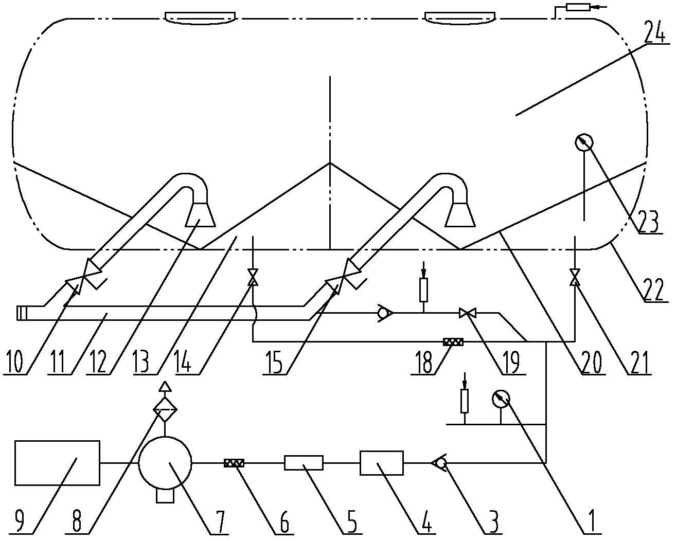 Tank type powder material carrier vehicle and discharging device thereof