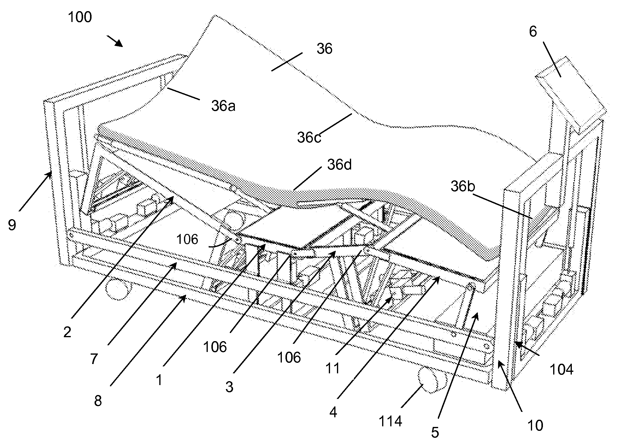 Bed with Adjustable Patient Support Framework