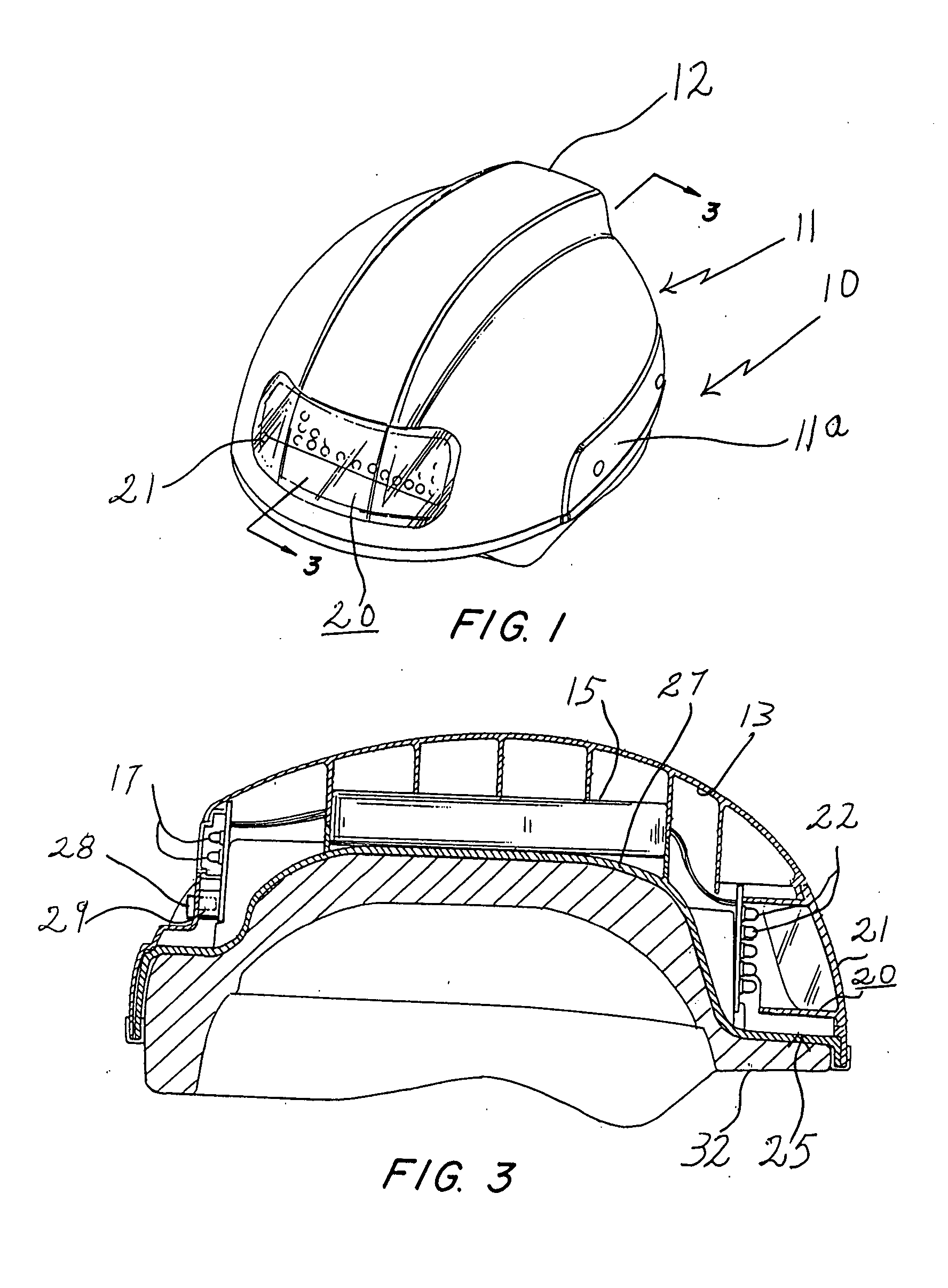 Three-component protective head gear powered by a rechargeable battery