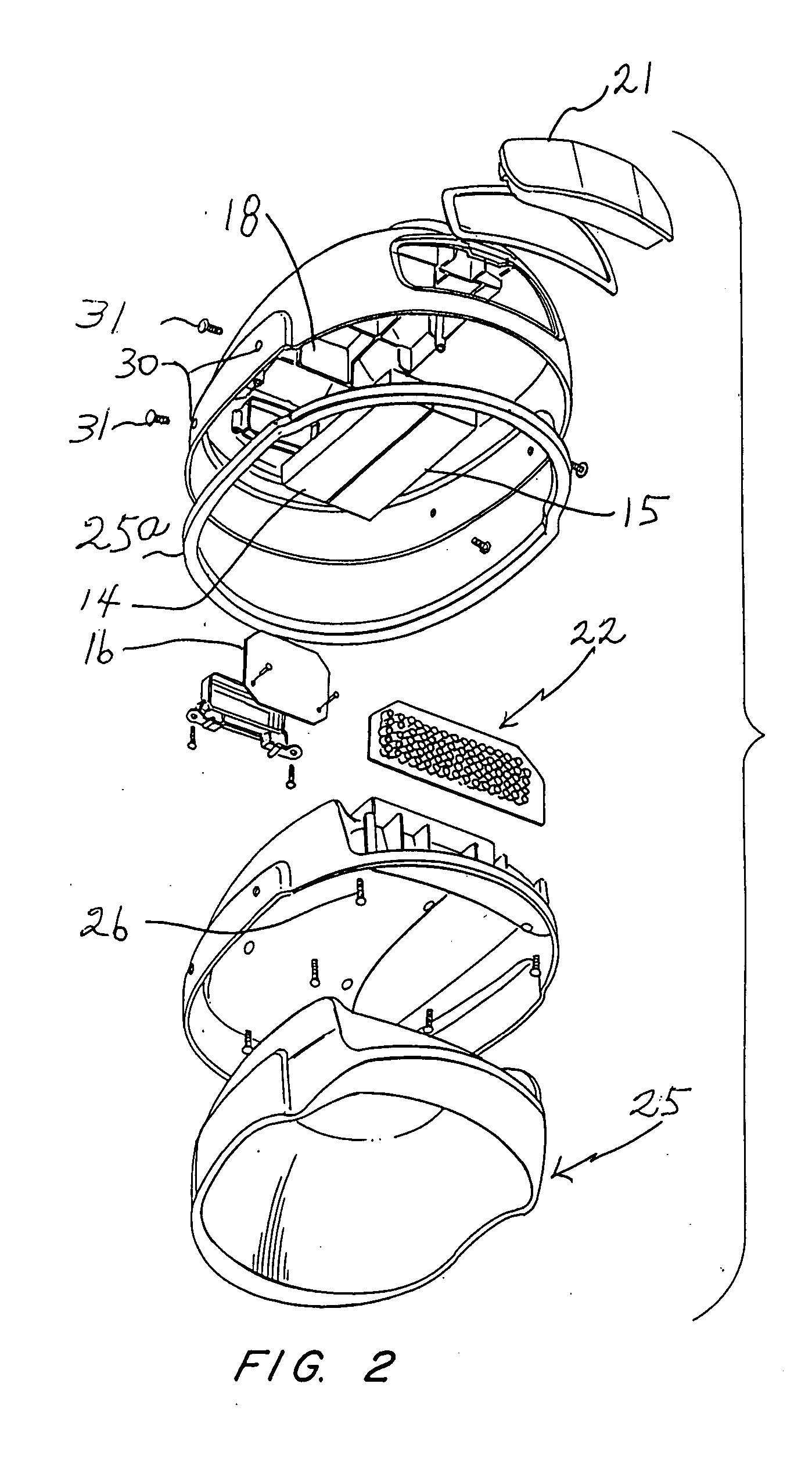 Three-component protective head gear powered by a rechargeable battery