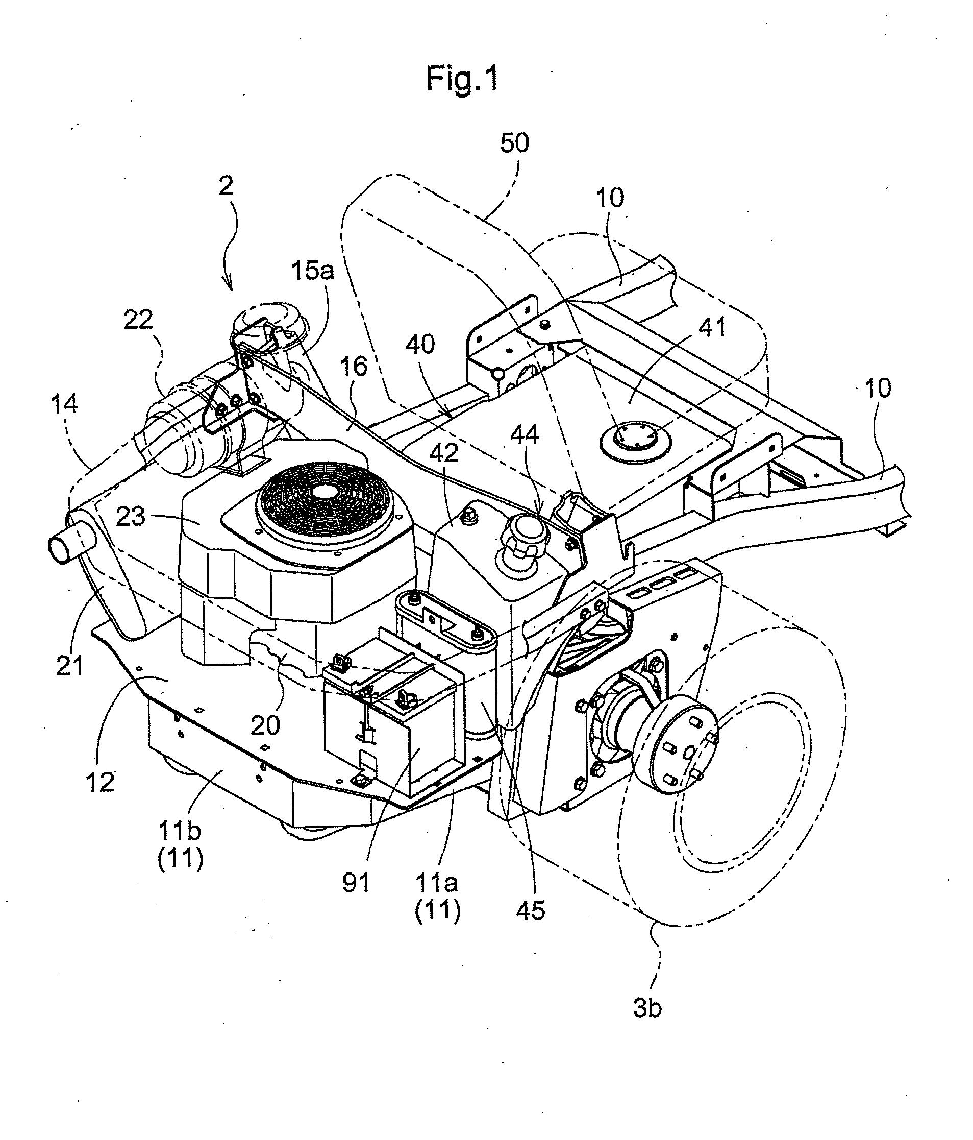 Work vehicle with engine mounted rearwardly