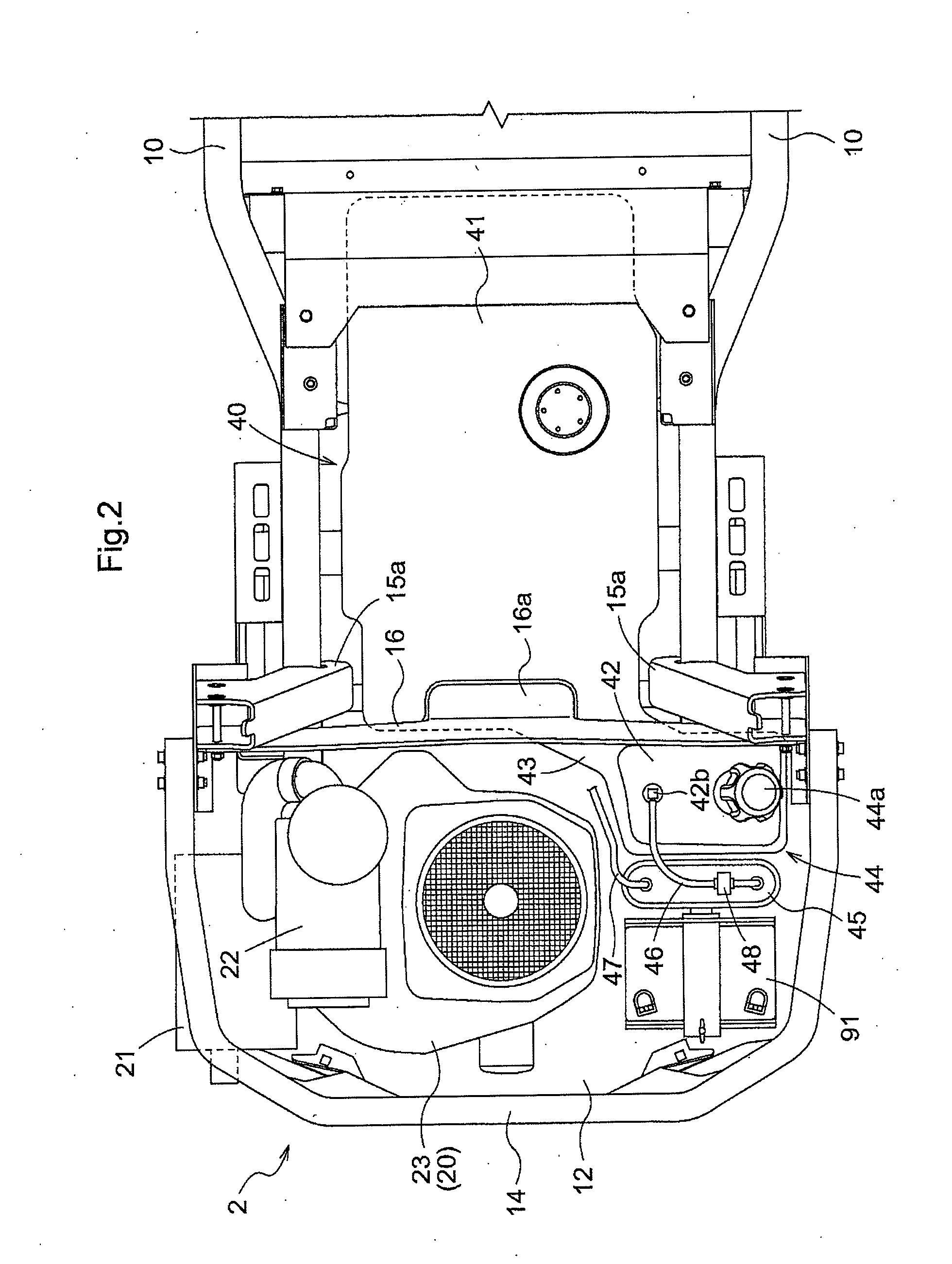 Work vehicle with engine mounted rearwardly