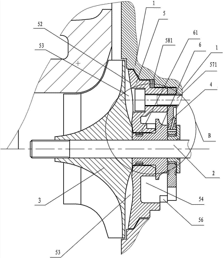 Gas compressor end sealing structure of turbocharger