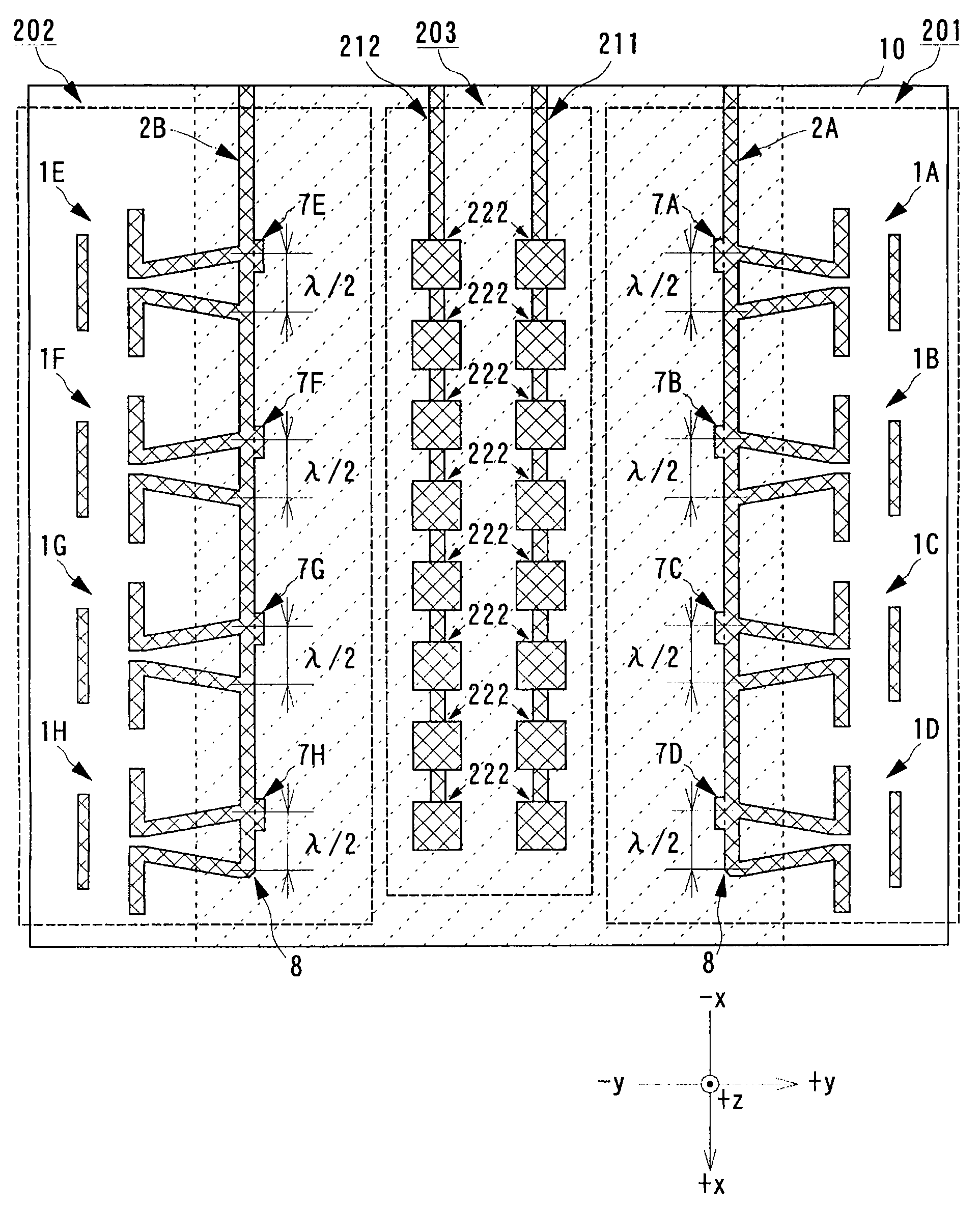 Antenna device, array antenna, multi-sector antenna, high-frequency wave transceiver