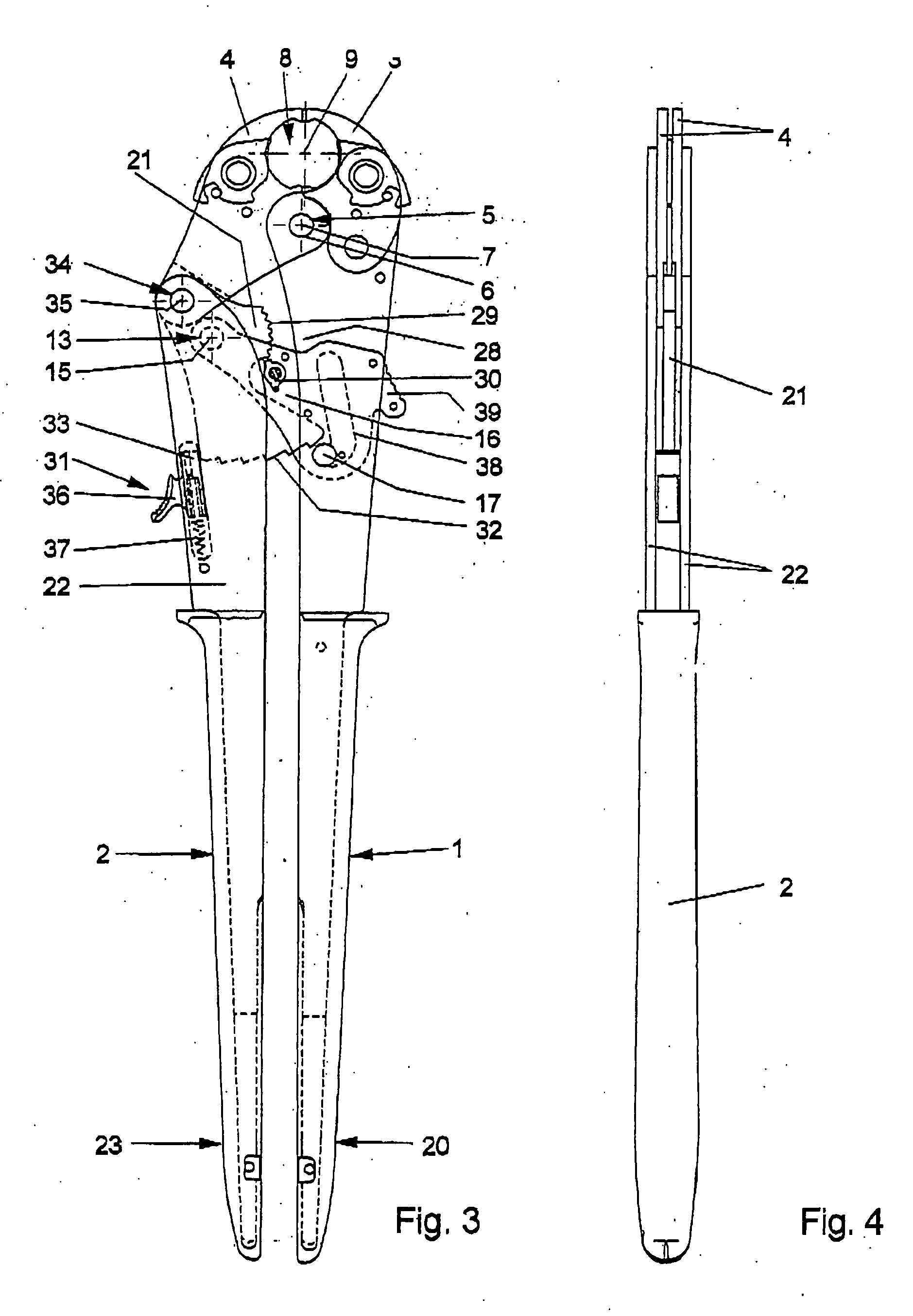 Pliers for crimping work pieces