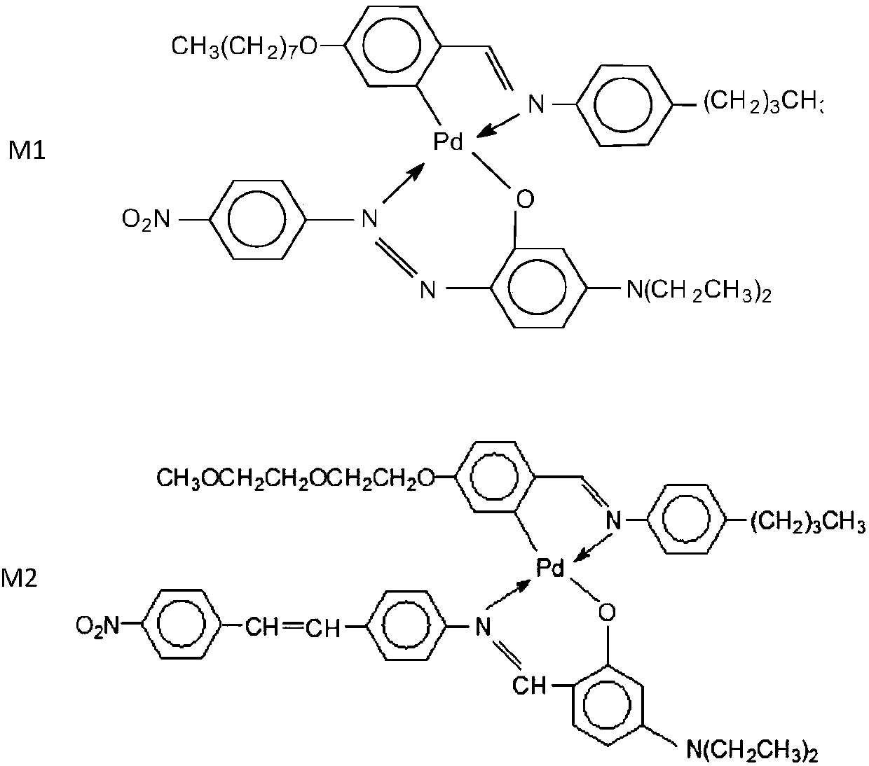 Metal organic liquid crystal dyes