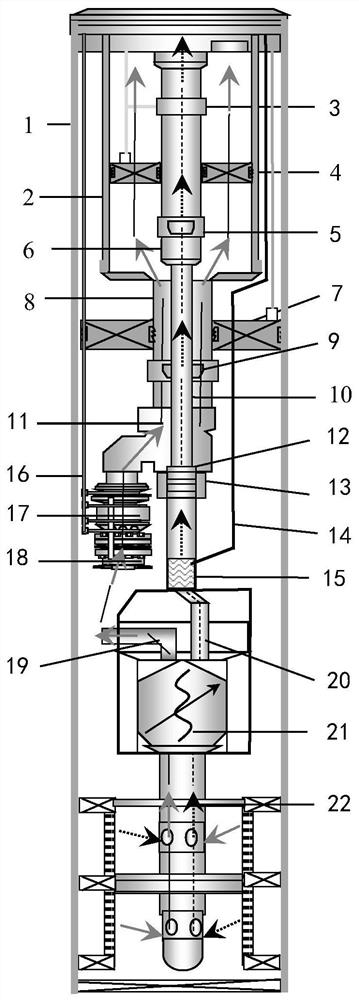 A downhole gas-liquid separation lifting process string