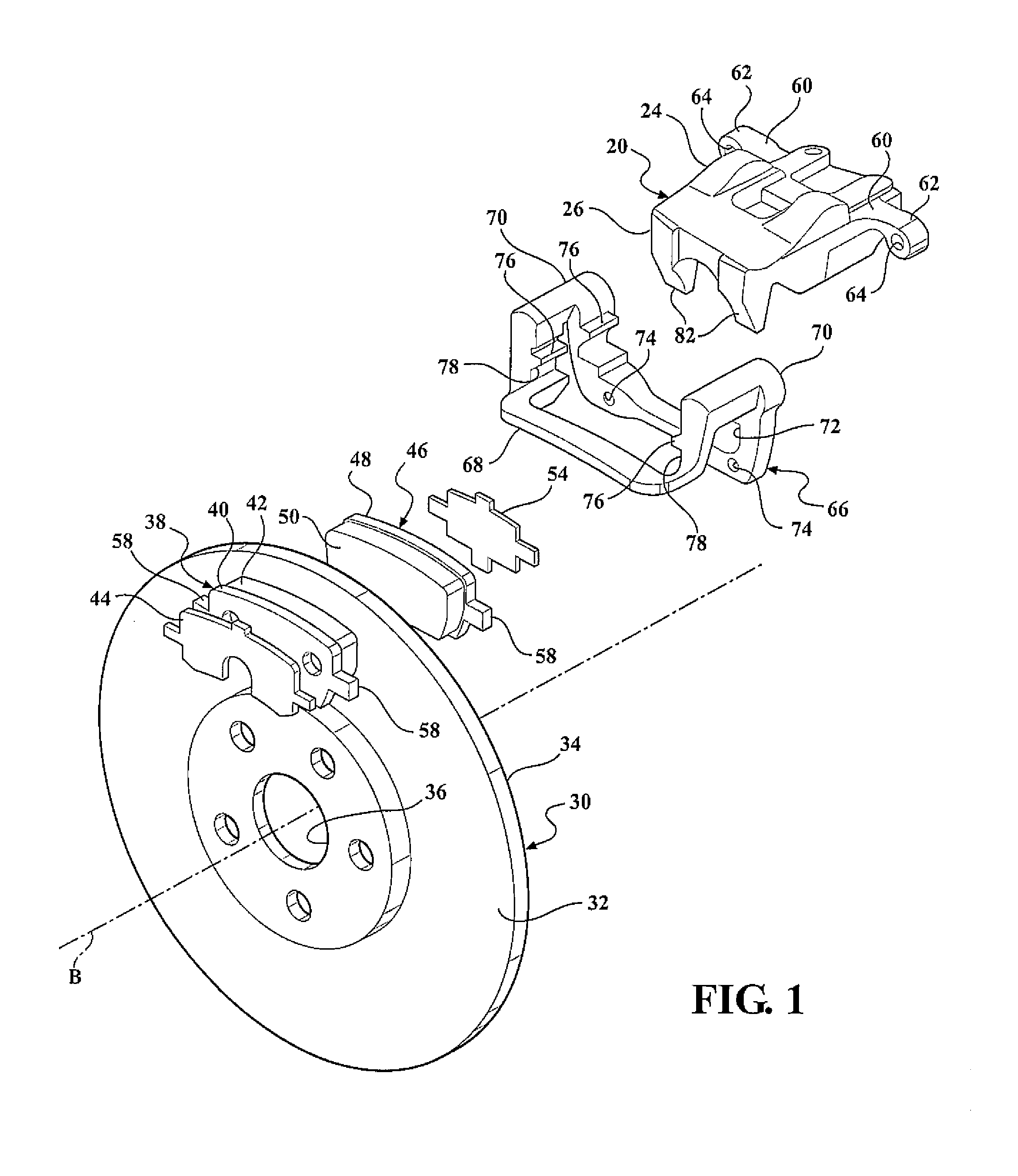 Pivot pad brake caliper