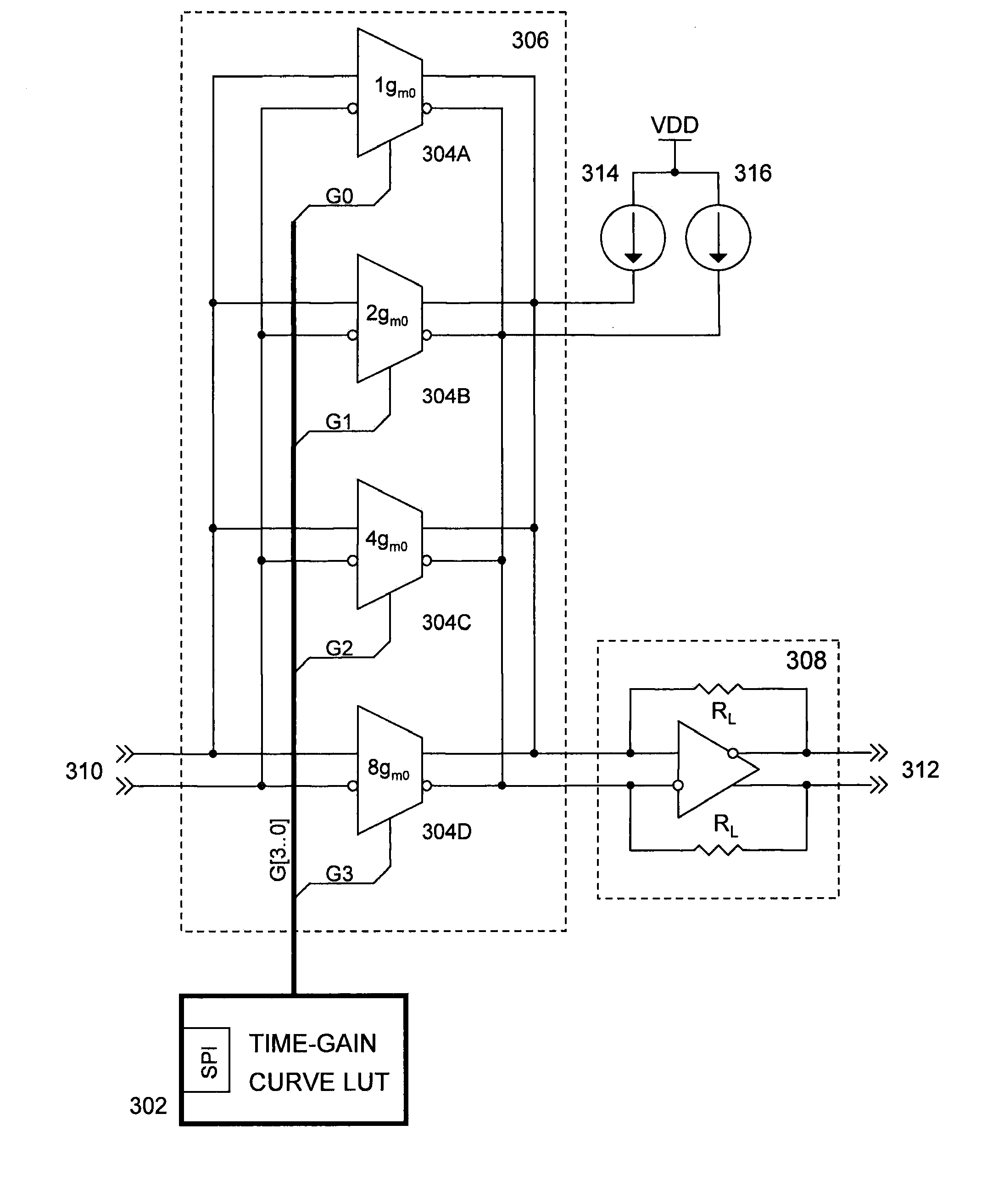 Low Noise Binary-Coded Gain Amplifier and Method for Time-Gain Compensation in Medical Ultrasound Imaging