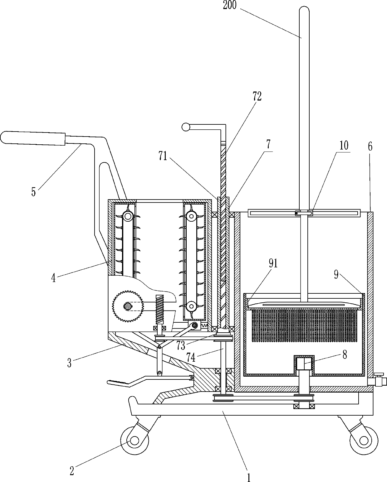 Cleaning vehicle capable of quickly cleaning foreign matters on cotton sliver mop