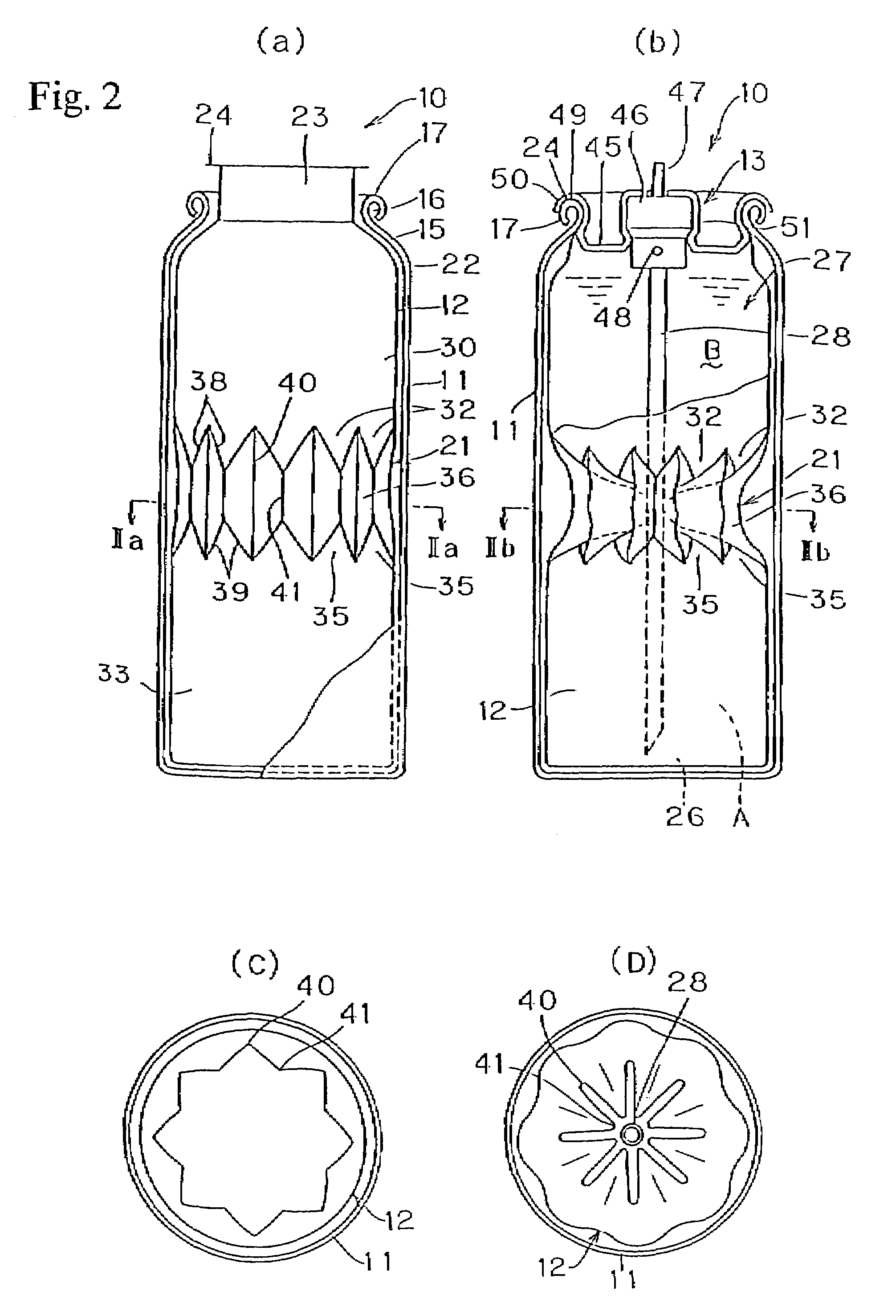 Container for discharging plural contents, a dispenser using the container, and a process for producing the dispenser