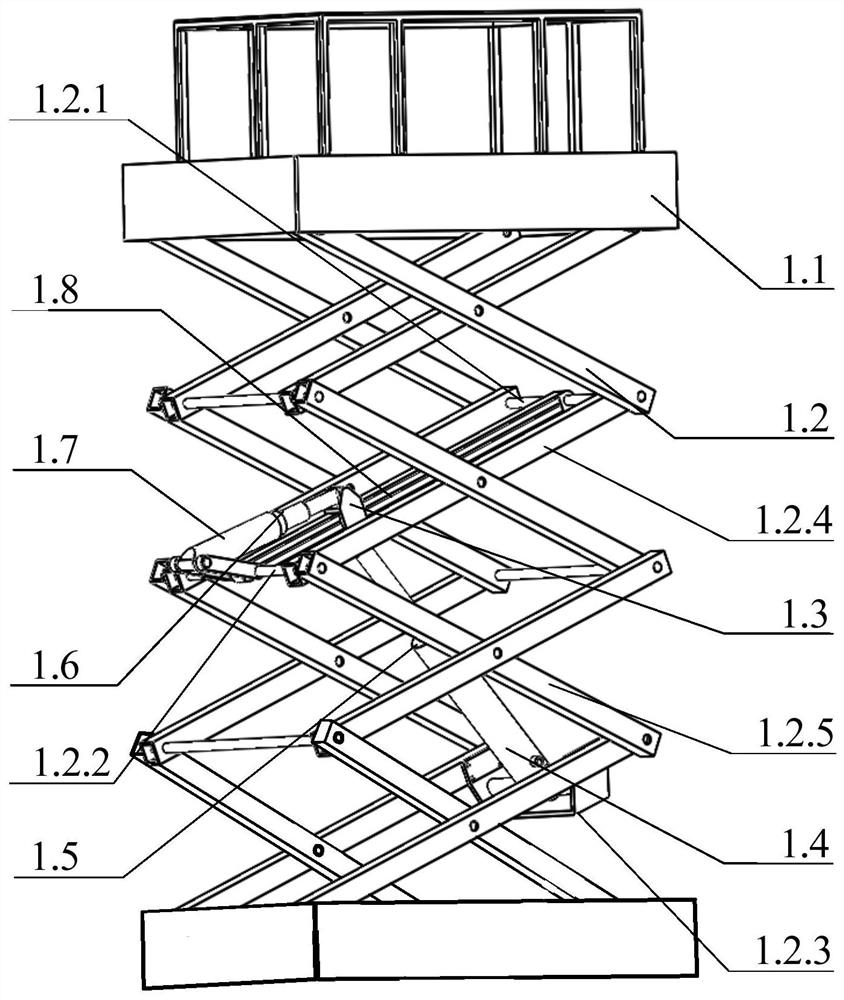 A scissor type aerial work platform with movable hinge point