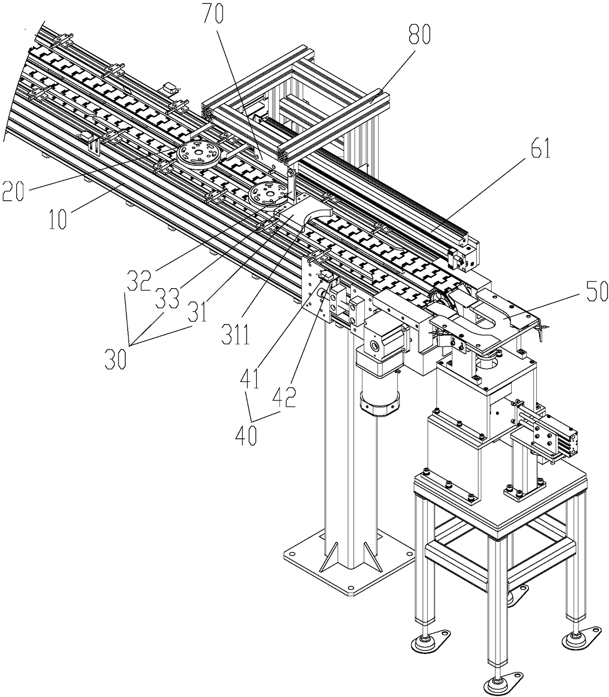 Flange pushing mechanism and flange machining line with same