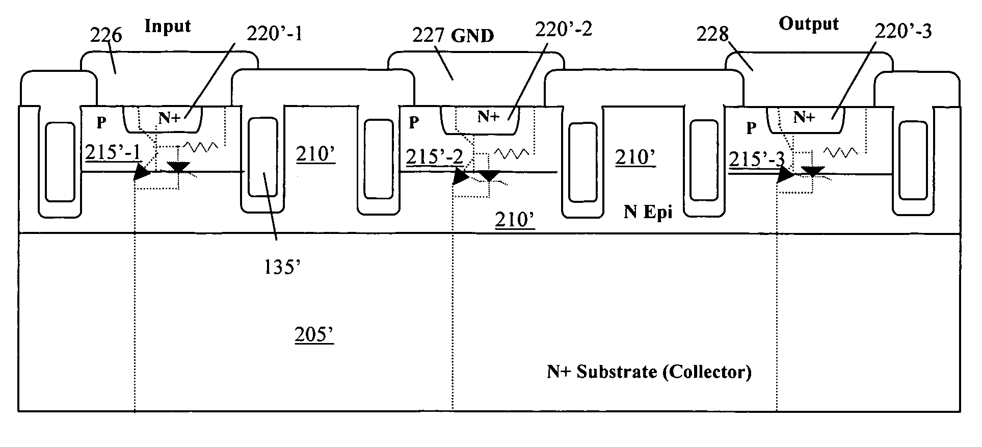 Circuit configuration and manufacturing processes for vertical transient voltage suppressor (TVS) and EMI filter