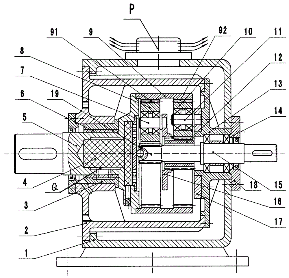 Planet differential motion reduction gearbox with interlayer air cooling box body supported by zinc base alloy bearings