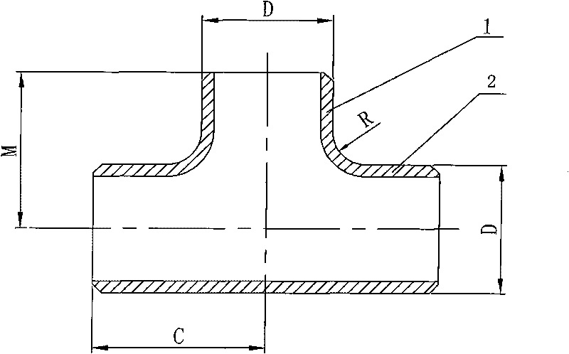 Hot pressing forming mould and hot pressing forming method of super long branch pipe three-way pipe fitting