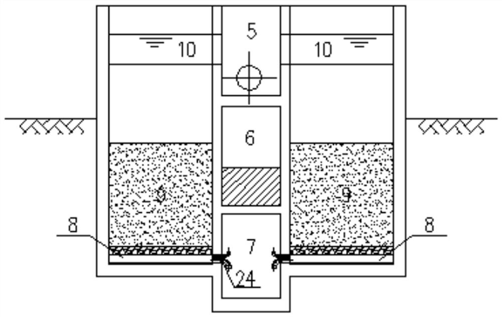 Carbon-sand double filter tank with central canals