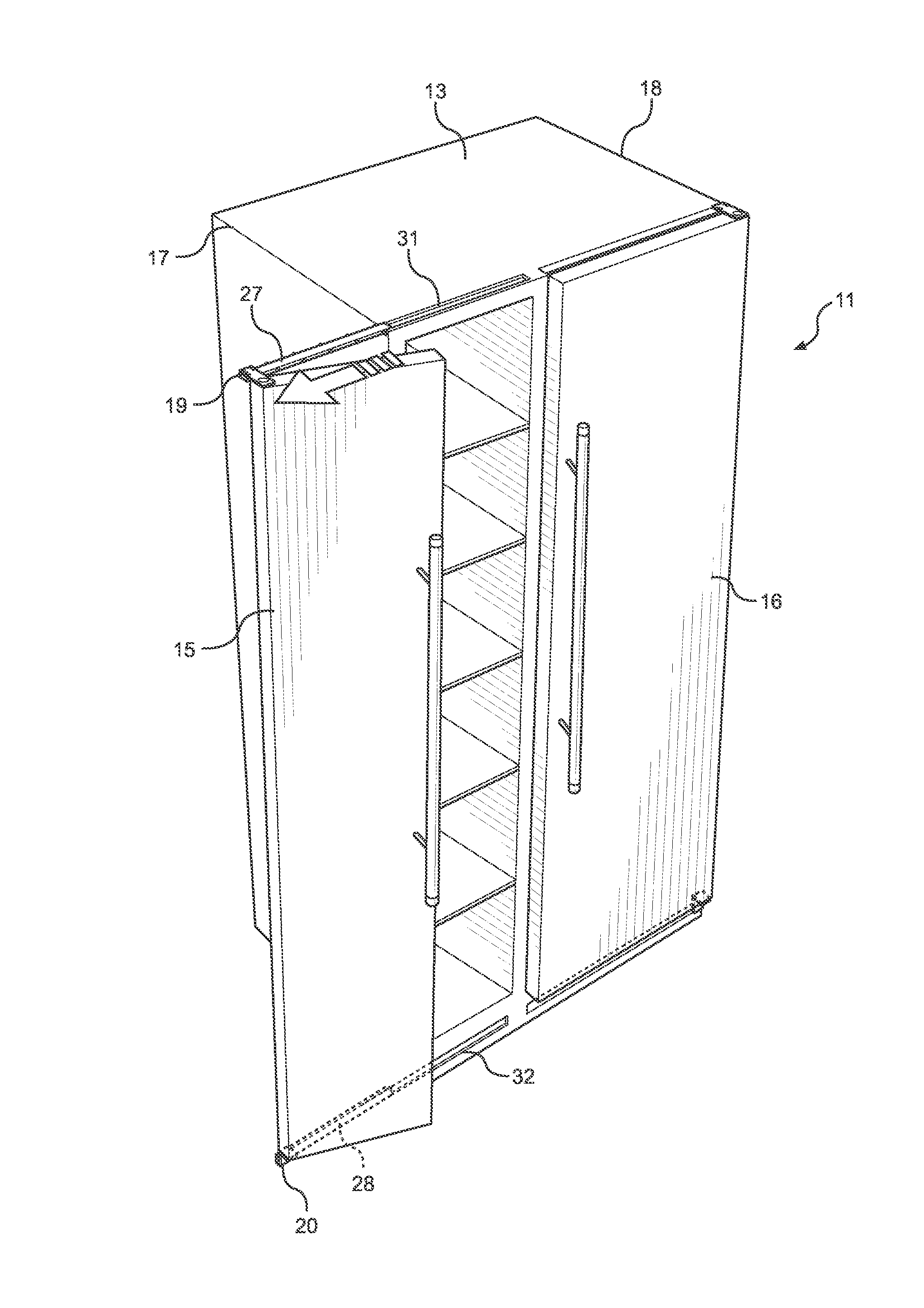 Refrigerator having sliding and pivoting doors