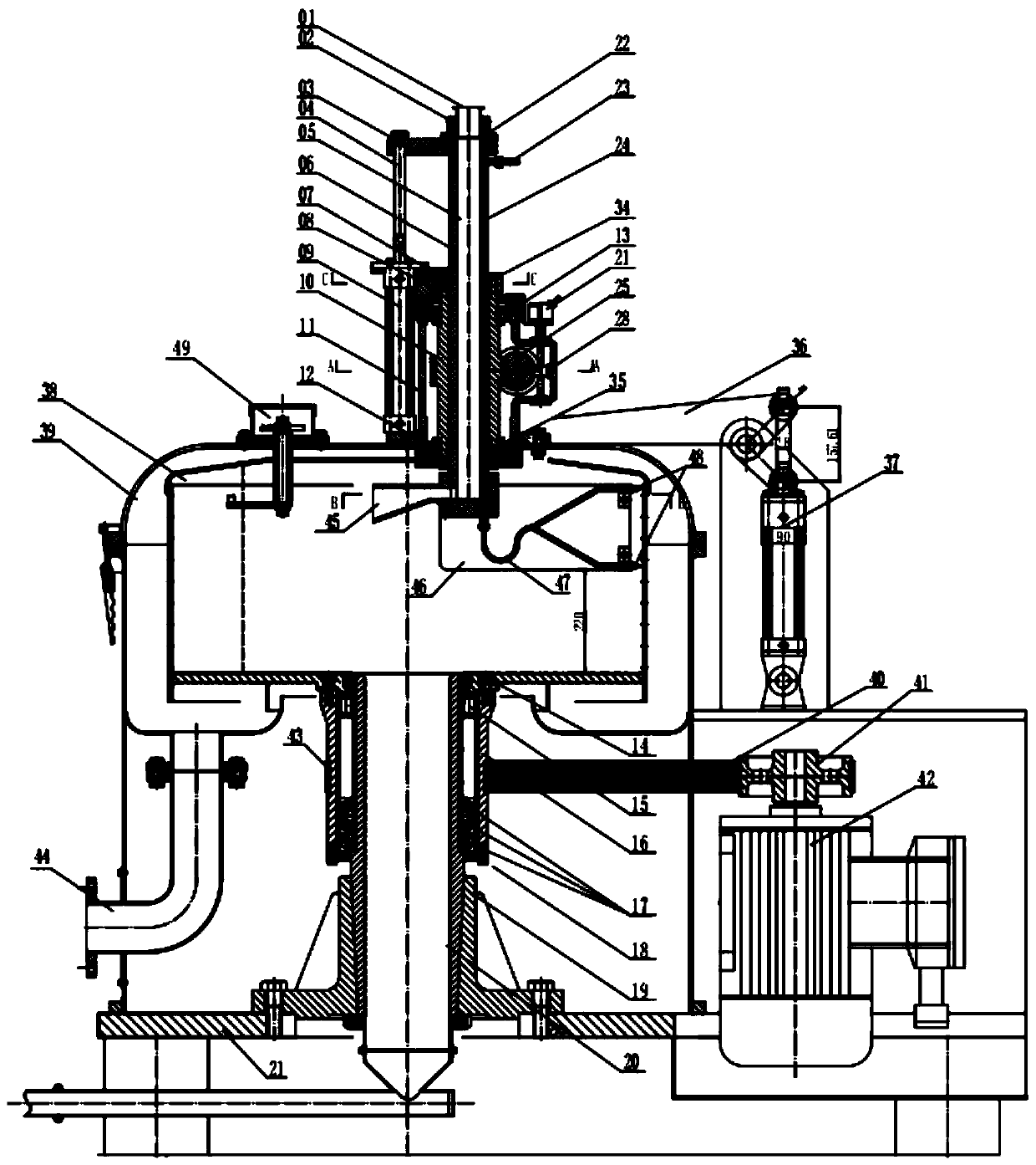 Vertical scraper central unloading and filtering centrifugal machine