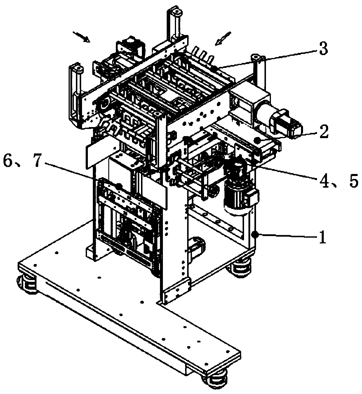 Double-servo handling device for handkerchief paper packing machine