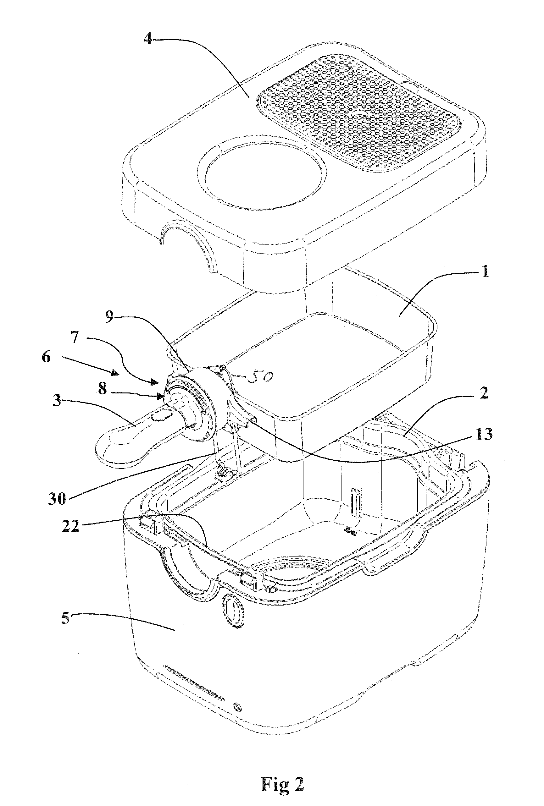 Cooking appliance and pivotal device for raising and lowering a basket for draining cooked food