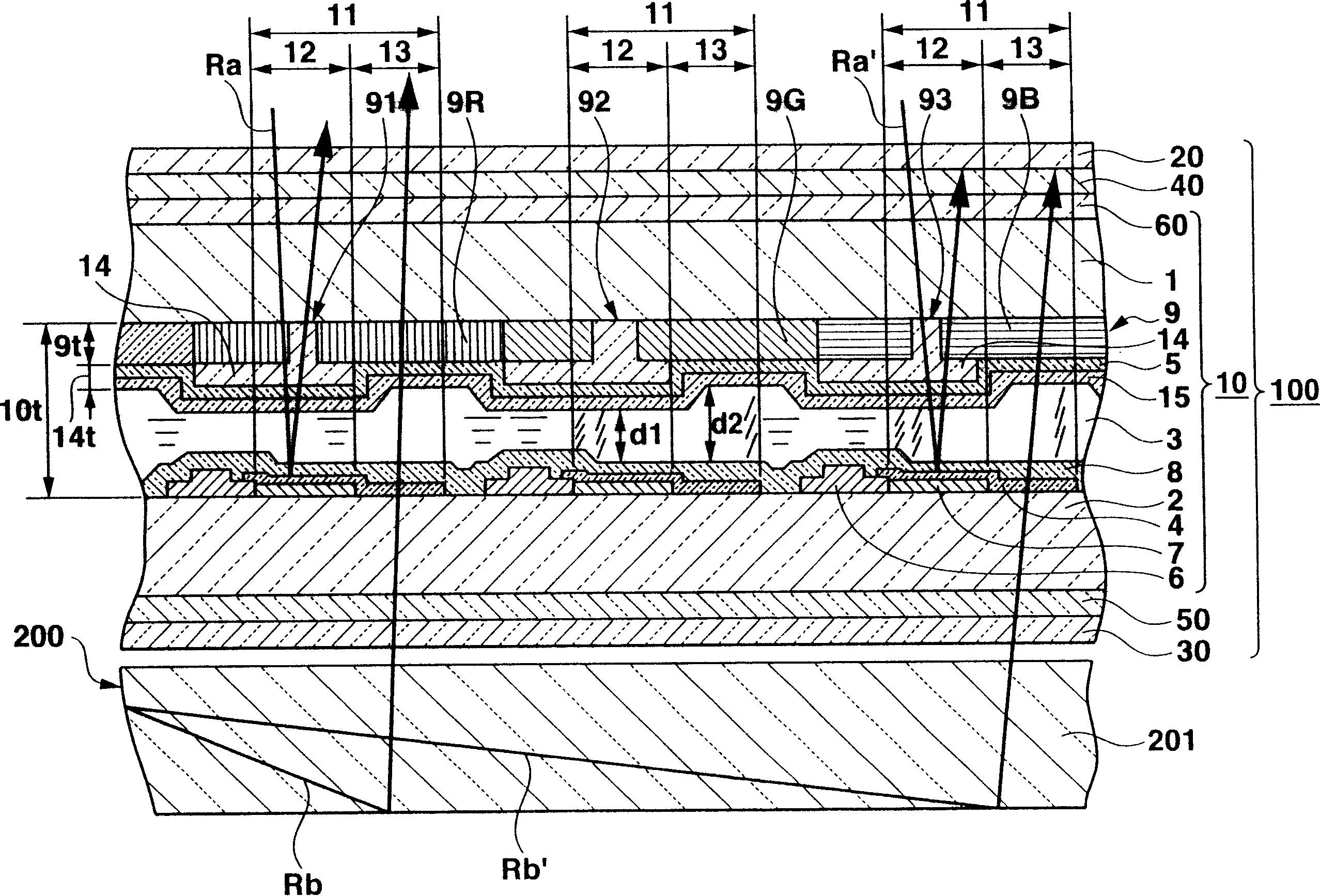 Semi-transmission reflection type colour liquid crysta display