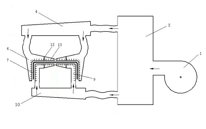 Bending glass tempering and blast cooling device and cooling method thereof