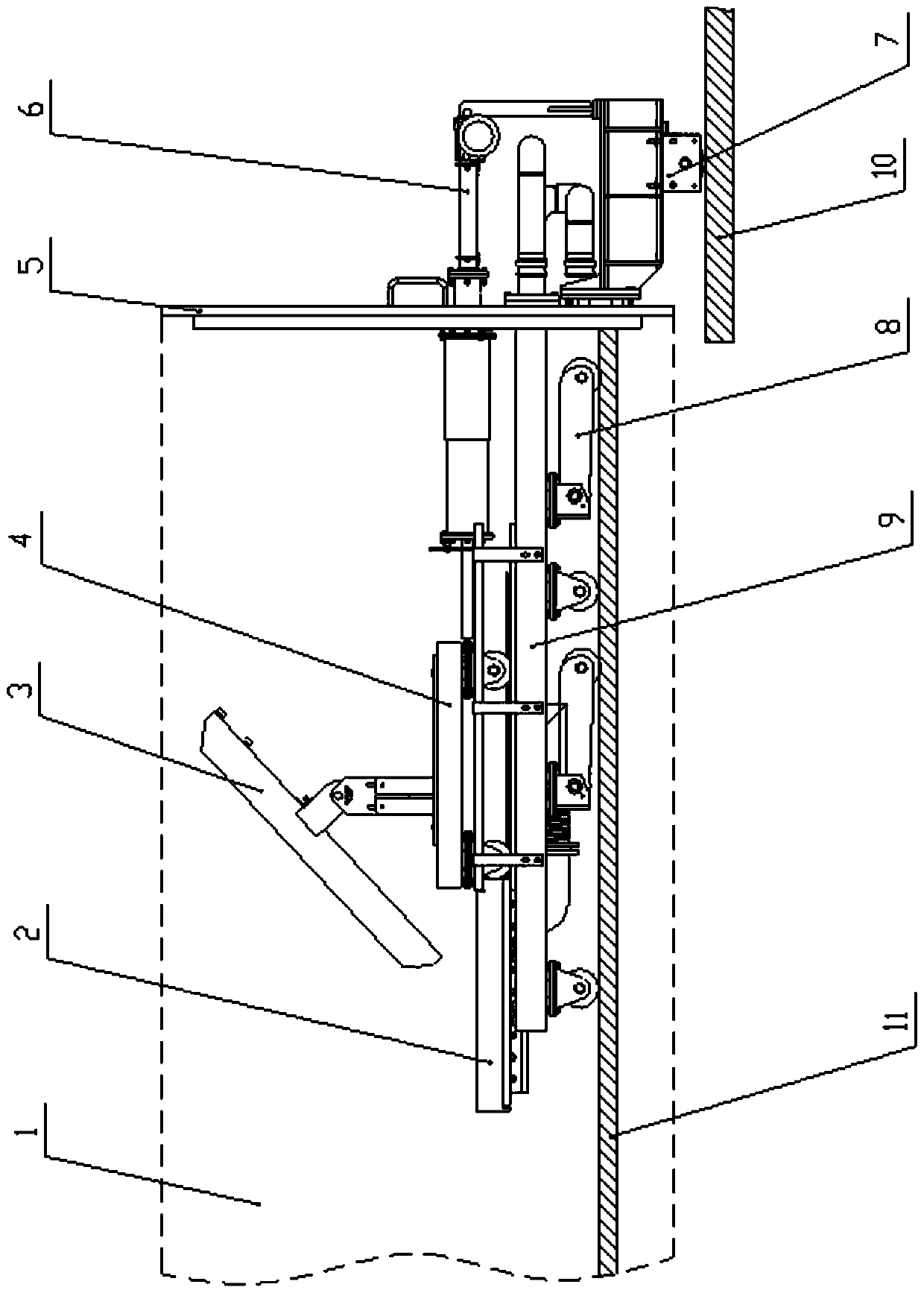 A moving door device of a large electron beam cooling hearth furnace