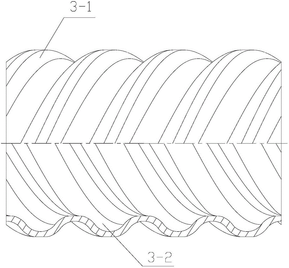 Flow equalizing method and device for rotor driven by melt extrusion pressure and provided with internal and external screw flights