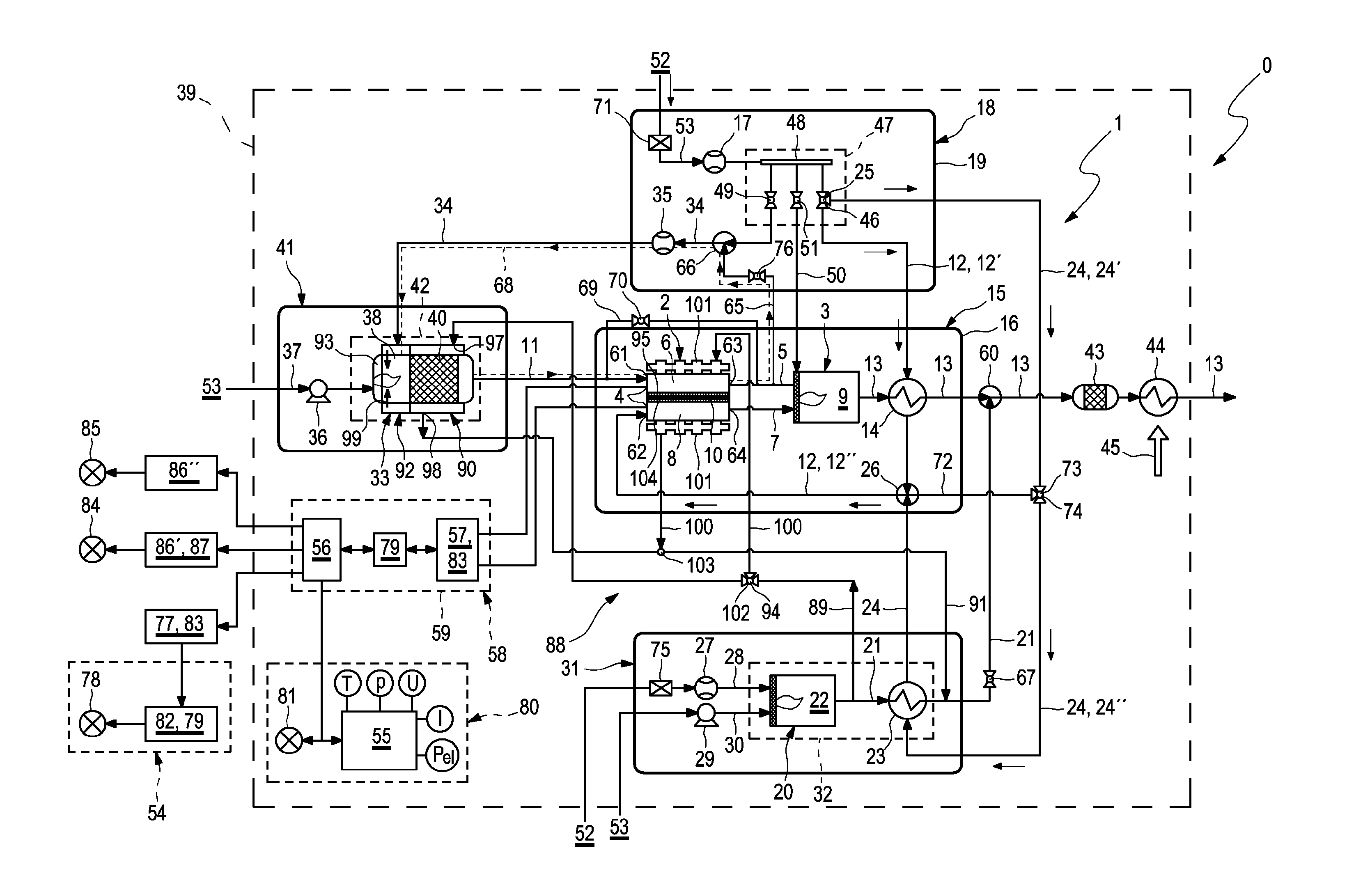 Arrangement comprising a fuel cell system