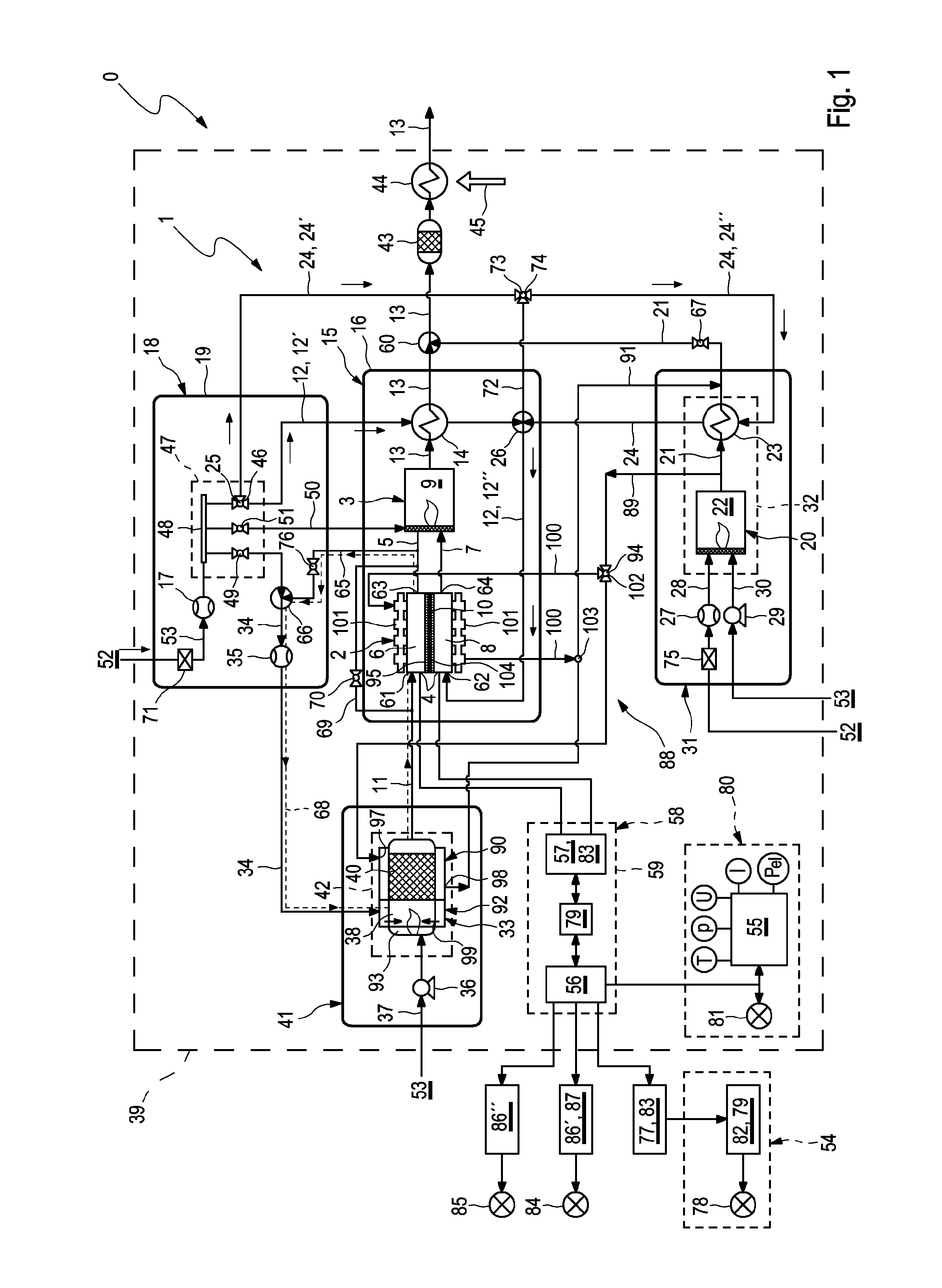 Arrangement comprising a fuel cell system