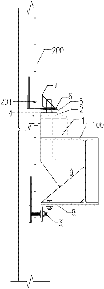 Upper-and-down two-point type connecting joint of steel structure and polycarbonate (PC) outer wall