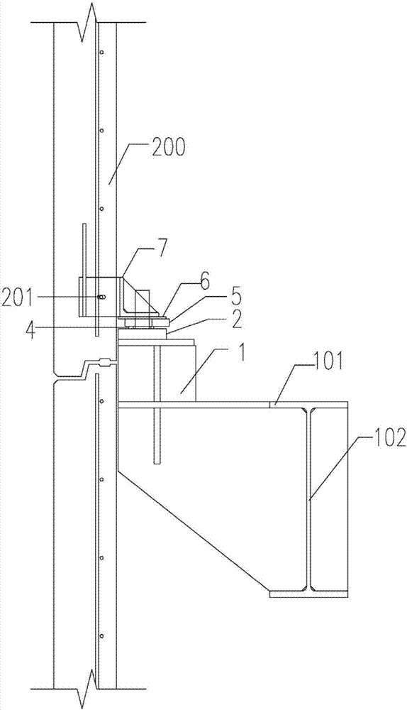 Upper-and-down two-point type connecting joint of steel structure and polycarbonate (PC) outer wall