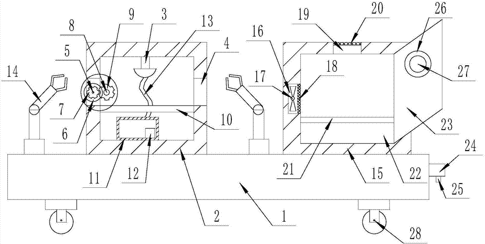 Cutting, paint spraying and air drying device