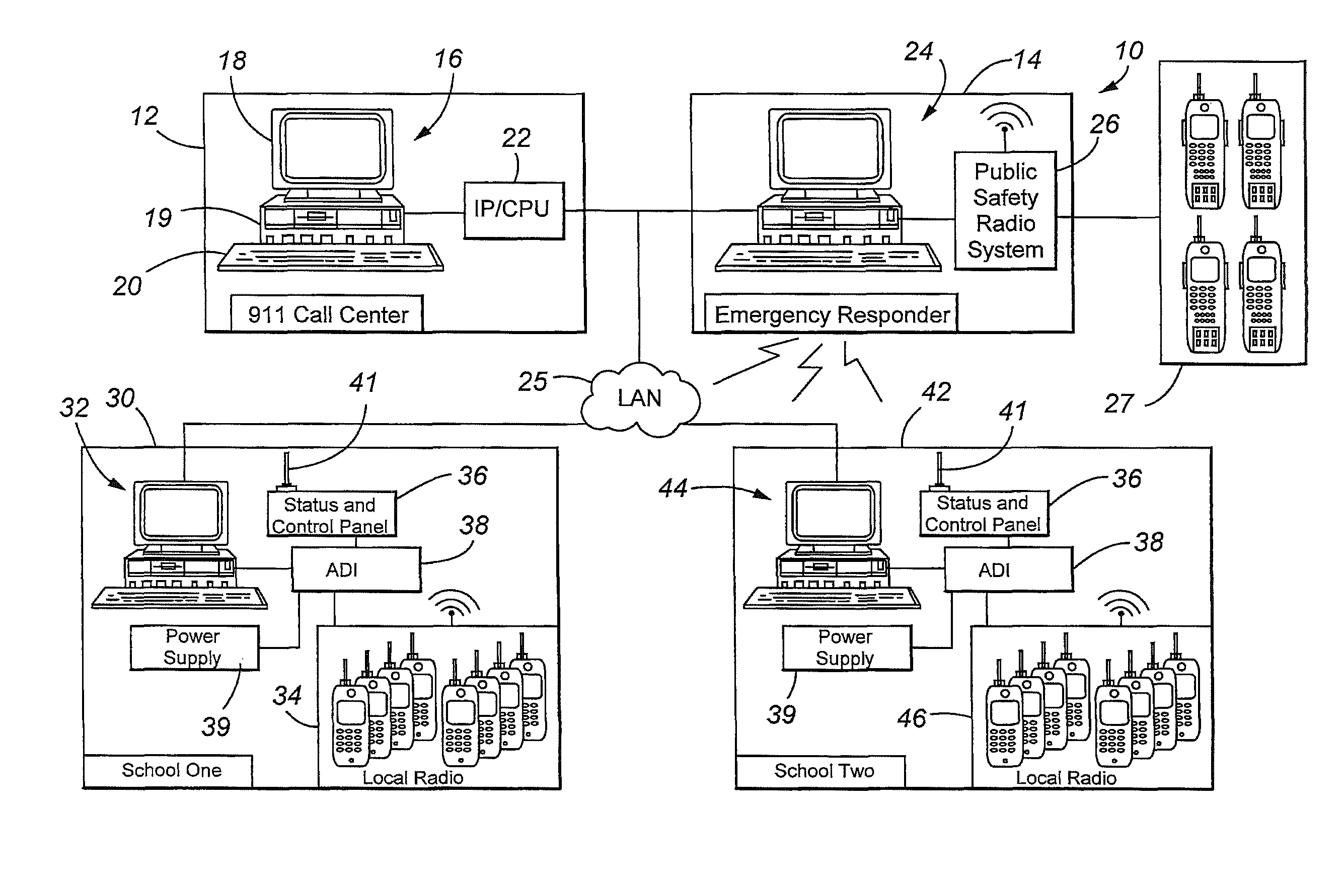 Emergency radio communications system incorporating integral public safety radio bridging capability