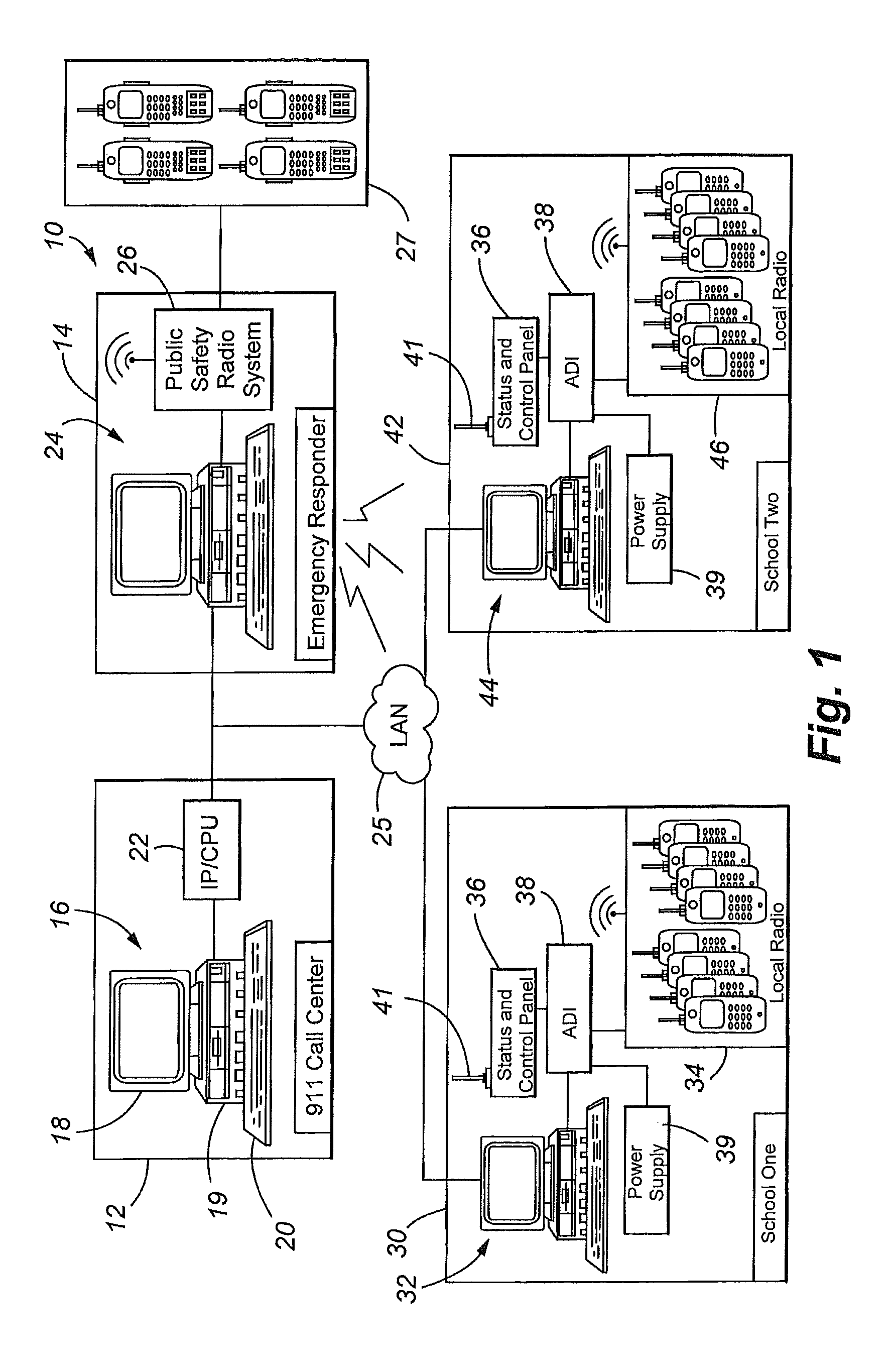 Emergency radio communications system incorporating integral public safety radio bridging capability