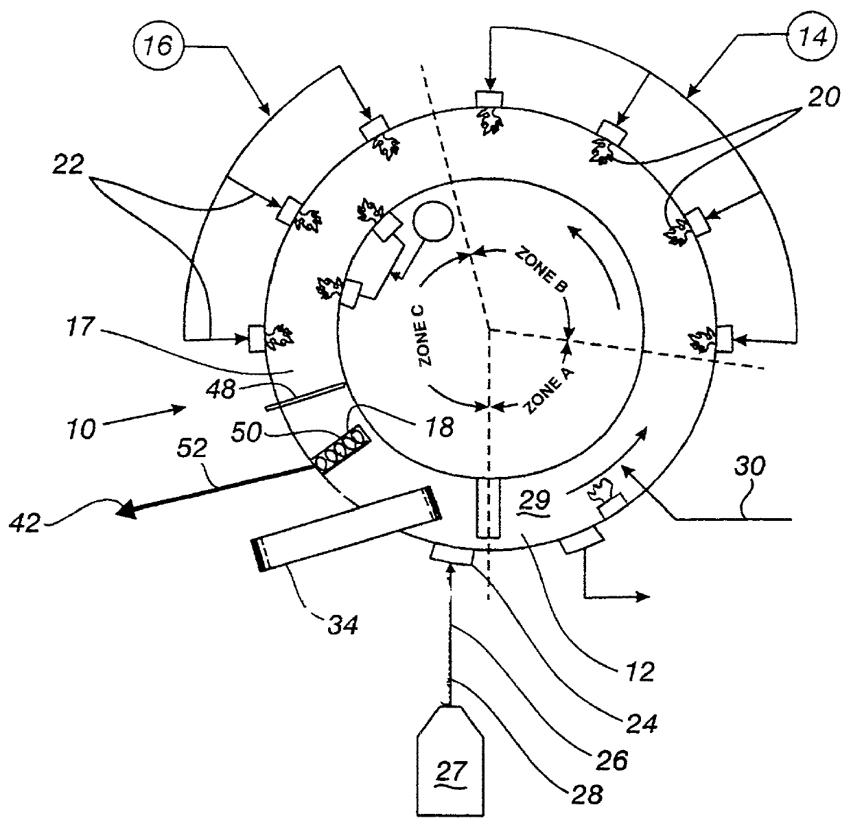 Iron production method of operation in a rotary hearth furnace and improved furnace apparatus