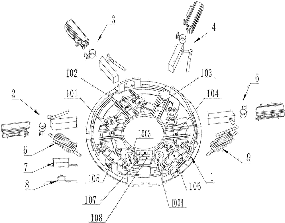 A brush holder assembly for an automobile radiator fan motor