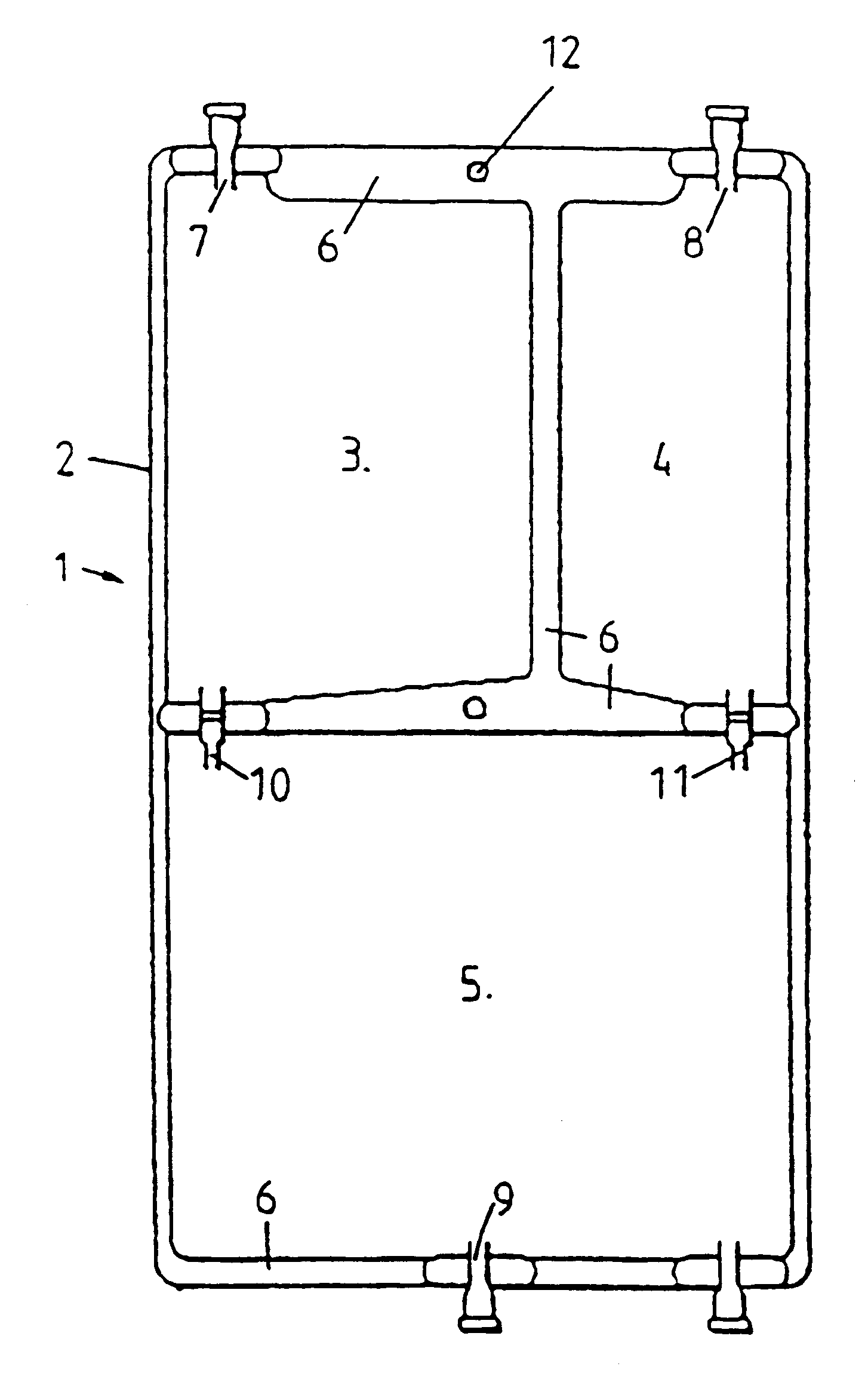 Flexible plastic container with three chambers