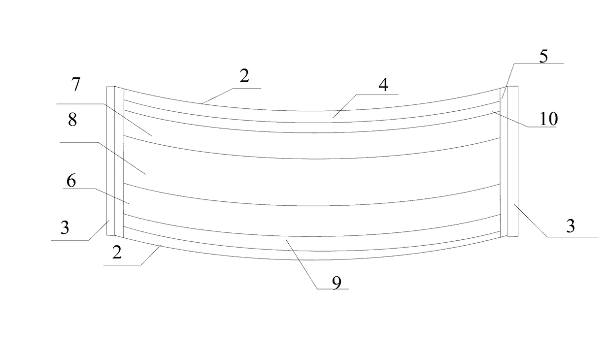 Curved display panel and display apparatus containing the same