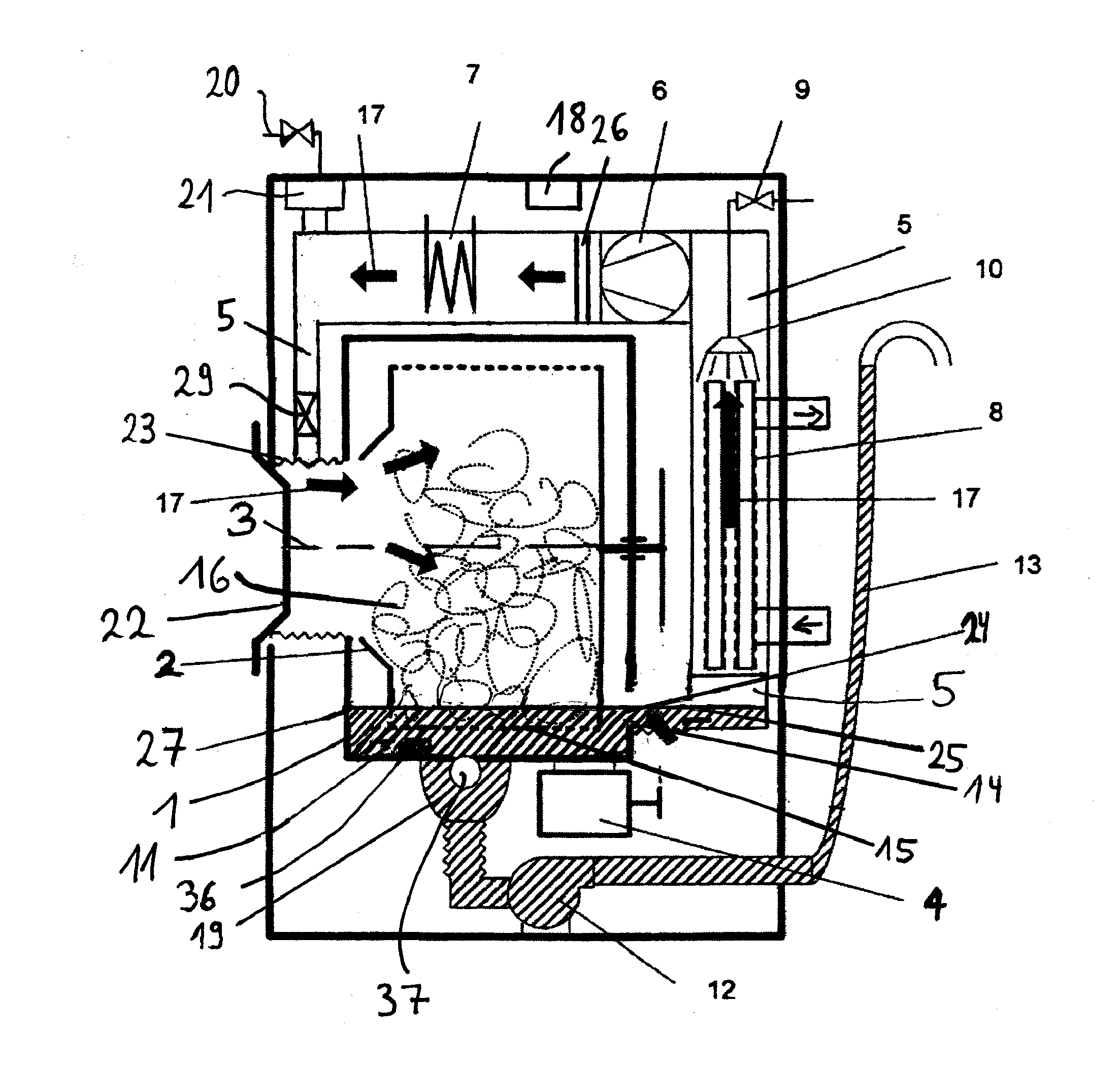 Dryer with a temperature sensor and process for its operation