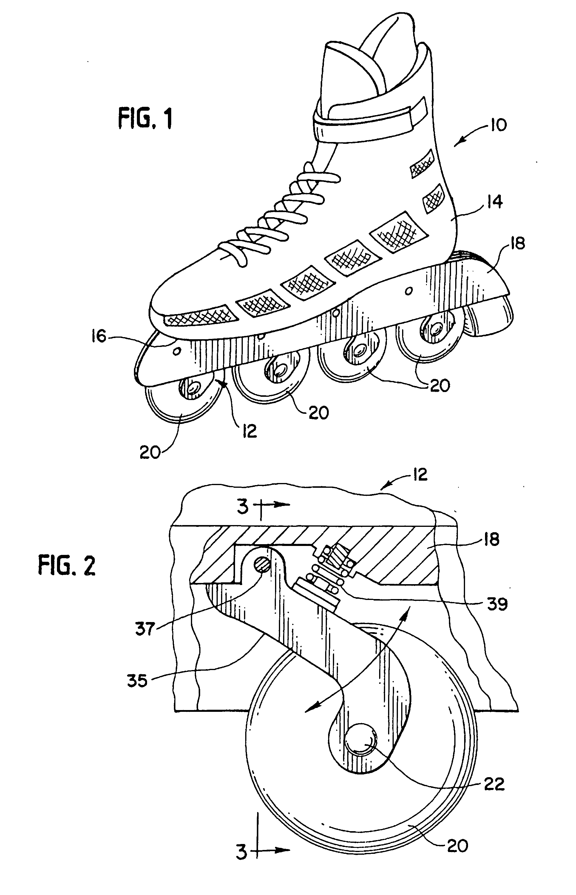 Independent suspension system for in-line skates having rocker arms and adjustable springs