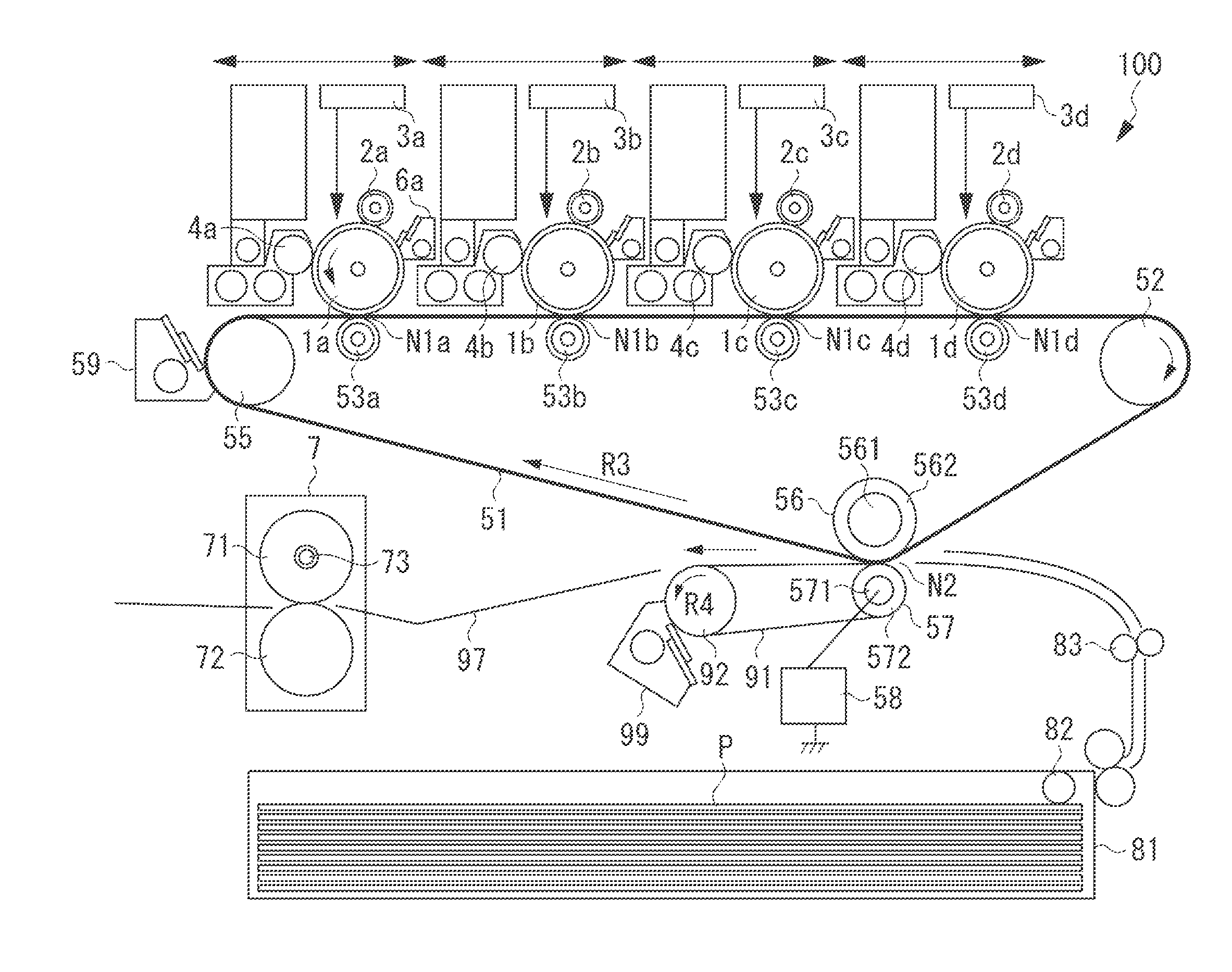 Image forming apparatus preventing failure of recording material detachment from conveyance belt