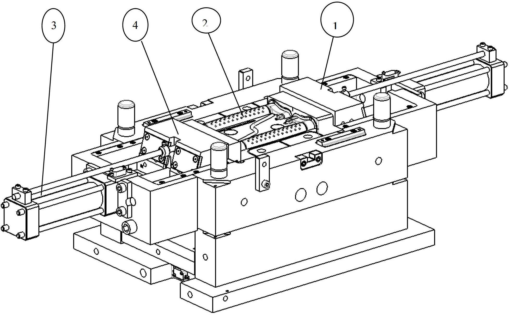 Deformation reducing and uniformly cooling injection mold for long and thin handles and production process