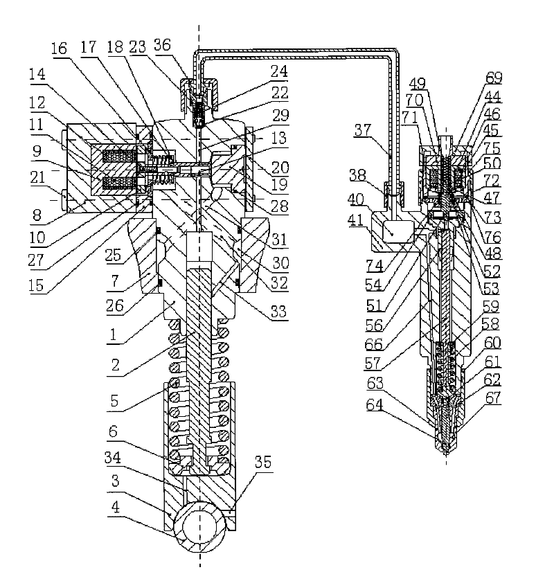 Double-valve fuel injecting device with electric-control monoblock pump and electric-control fuel injector