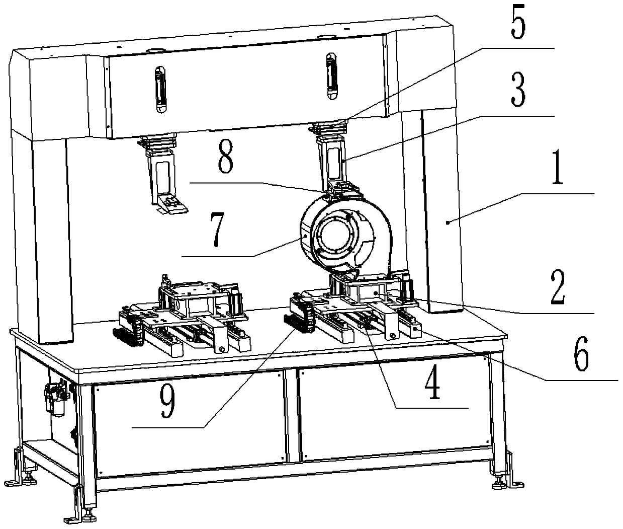 Positioning device for spiral case oil guide groove and riveting system