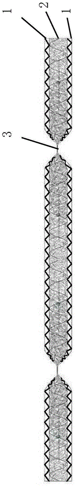 A manufacturing process for a structure that prevents down from shifting and maintains fabric elasticity